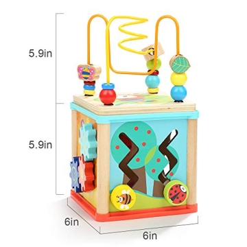 TOP BRIGHT Montessori Wooden Activity Cube 5-in-1 Educational Toy