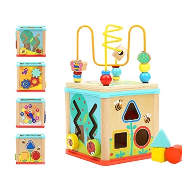 TOP BRIGHT Montessori Wooden Activity Cube 5-in-1 Educational Toy
