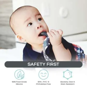 Grabease Baby Silicone Spoon Set for Baby-Led Weaning & First Stage Self-Feeding: Soft, Safe 100% Food-Grade Silicone; BPA-, PVC- Latex- & Phthalates-Free and Dishwasher Safe; Set of 2 Gray Spoons