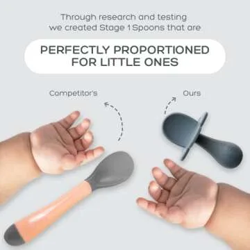 Grabease Baby Silicone Spoon Set for Baby-Led Weaning & First Stage Self-Feeding: Soft, Safe 100% Food-Grade Silicone; BPA-, PVC- Latex- & Phthalates-Free and Dishwasher Safe; Set of 2 Gray Spoons