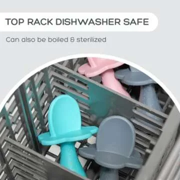 Grabease Baby Silicone Spoon Set for Baby-Led Weaning & First Stage Self-Feeding: Soft, Safe 100% Food-Grade Silicone; BPA-, PVC- Latex- & Phthalates-Free and Dishwasher Safe; Set of 2 Gray Spoons