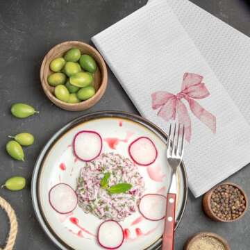 Kemingni Coquette Pink Bow Ribbon Kitchen Towels, Preppy Hand Towels for Bathroom, Preppy Coquette Girly Bathroom Decor, Coquette Bow Decorative Dish Towels Tea Towels for Kitchen, 16x24 Inches