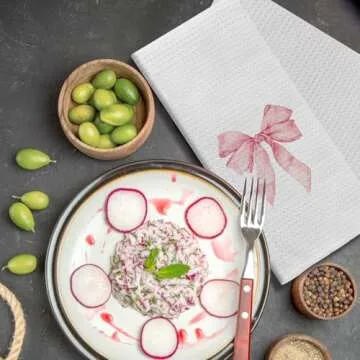 Kemingni Coquette Pink Bow Ribbon Kitchen Towels, Preppy Hand Towels for Bathroom, Preppy Coquette Girly Bathroom Decor, Coquette Bow Decorative Dish Towels Tea Towels for Kitchen, 16x24 Inches