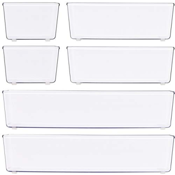 Clear Plastic Drawer Organizers 6-Pack Multi-Size Storage