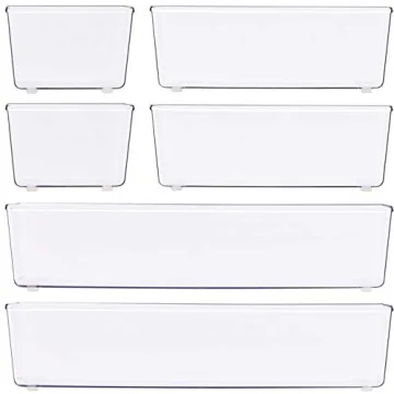 Clear Plastic Drawer Organizers 6-Pack Multi-Size Storage
