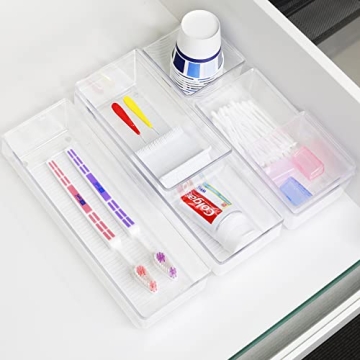 Clear Plastic Drawer Organizers 6-Pack Multi-Size Storage