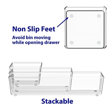 Clear Plastic Drawer Organizers 6-Pack Multi-Size Storage