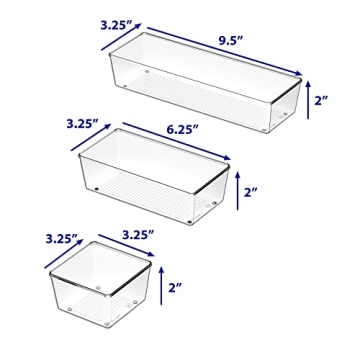 Clear Plastic Drawer Organizers 6-Pack Multi-Size Storage