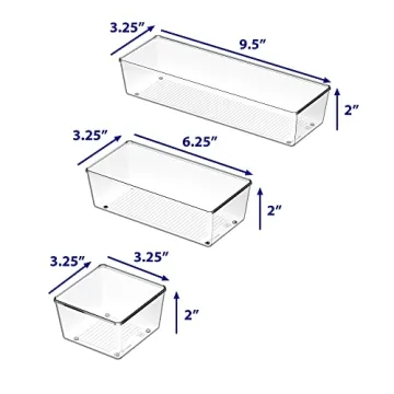 Clear Plastic Drawer Organizers 6-Pack Multi-Size Storage