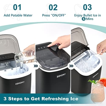EUHOMY Ice Maker - 26lbs/24hrs, Black, Auto-Cleaning