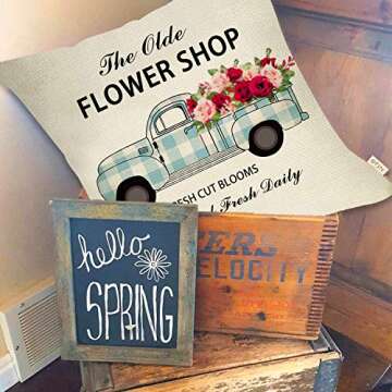 Fjfz Decorative Pillow Cover with Truck and Roses Design