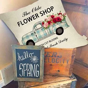 Fjfz Decorative Pillow Cover with Truck and Roses Design