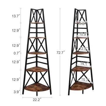 HOMBAZAAR 5 Tier Corner Shelf, 72 Inch Industrial Corner Bookshelf, Tall Ladder Bookcase with Metal ...