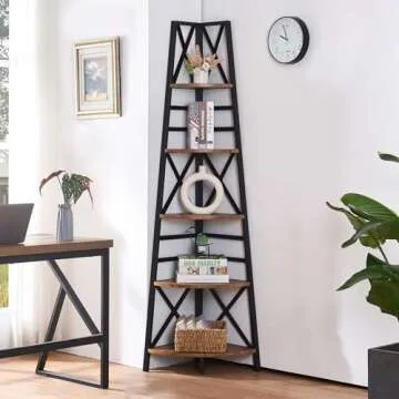 HOMBAZAAR Corner Shelf - 5 Tier Industrial Bookcase