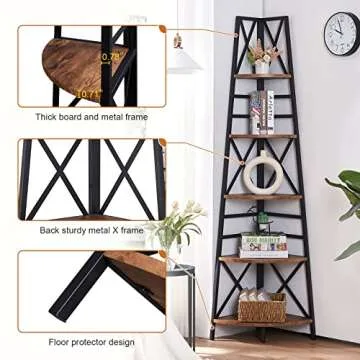 HOMBAZAAR Corner Shelf - 5 Tier Industrial Bookcase