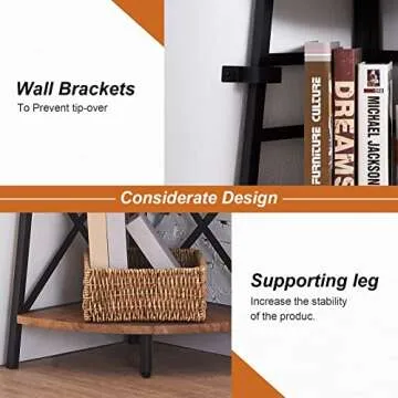 HOMBAZAAR Corner Shelf - 5 Tier Industrial Bookcase