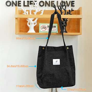 WantGor Corduroy Totes Bag Women's Shoulder Handbags Small Shopping Bag (Black)