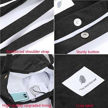 WantGor Corduroy Totes Bag Women's Shoulder Handbags Small Shopping Bag (Black)