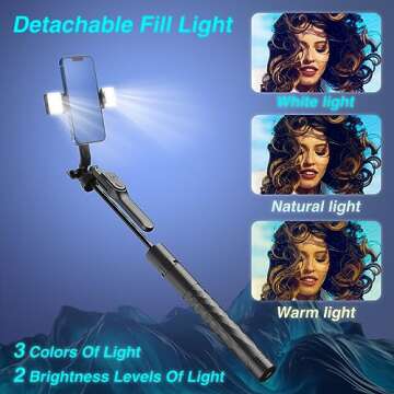 68" Selfie Stick with Remote - Portable Tripod for iPhone with Fill Light, Lightweight Bluetooth Extendable Phone Tripod Stand Compatible with 4"-7" iPhone Android for Travel Video