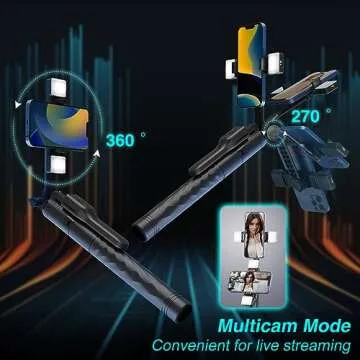 68" Selfie Stick with Remote - Portable Tripod for iPhone with Fill Light, Lightweight Bluetooth Extendable Phone Tripod Stand Compatible with 4"-7" iPhone Android for Travel Video