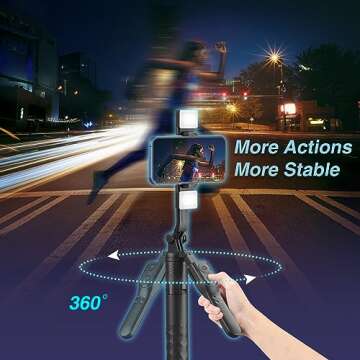 68" Selfie Stick with Remote - Portable Tripod for iPhone with Fill Light, Lightweight Bluetooth Extendable Phone Tripod Stand Compatible with 4"-7" iPhone Android for Travel Video