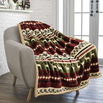 PAVILIA Premium Christmas Blanket Sherpa Fleece Throw| Plush Christmas Decoration, Reindeer, Cozy Re...
