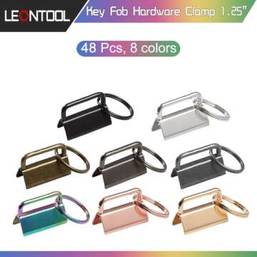 LEONTOOL 48 Pcs Key Fob Hardware Set 8 Colors Keychain Fob Hardware 1.25 Inch for Wristlet Keychain,...
