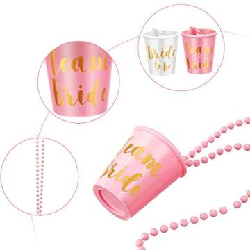 Maitys 12 Pieces Bride Plastic Beaded Bridal Shot Glass Necklace Gold Foil for Bachelorette Party Br...