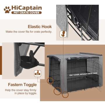 HiCaptain Folding Metal Dog Crate Cover for 30 Inch Wire Pet Cage(Two-Tone Gray)