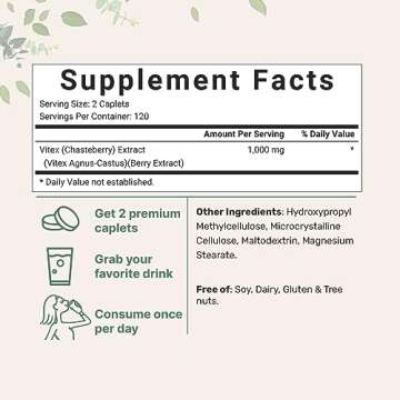 Micro Ingredients Vitex Berry Supplement, 1,000mg Per Serving, 240 Caplets | Potent Chaste Tree Berry Extract | Promotes Menstrual, Fertility, & Hormone Balance for Women | Non-GMO