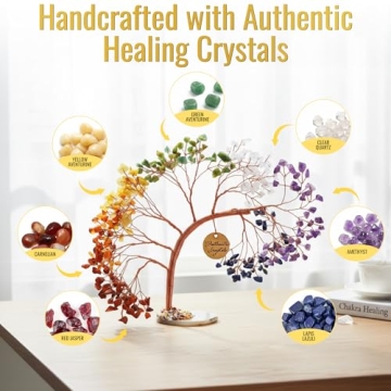 ANAYA AGATE 7 Chakra Crystal Tree of Life – Handmade Healing Gemstone Bonsai Trees for Home & Offi...