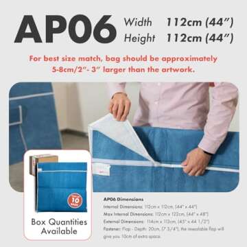 ARTPAKK Art Bags (AP06-44 1/2" x 44 1/2") - Strong • Shock-Absorbent • Reusable • Non-Toxic • Waterproof • Acid-Free Lining - Long-Term Art Storage + Art Shipping + Protection Solution