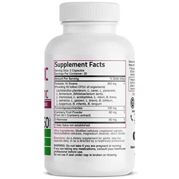 Bronson Women's Probiotic 50 Billion CFU + Prebiotic with Cranberry & D-Mannose – Vaginal Health, ...