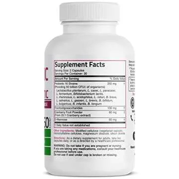 Bronson Women's Probiotic 50 Billion CFU + Prebiotic with Cranberry & D-Mannose – Vaginal Health, ...