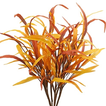obbsie 6Pcs Artificial Fall Leaves Grass Stems, 27.5" Fall Leaf Spray Plants Autumn Greenery Stems f...
