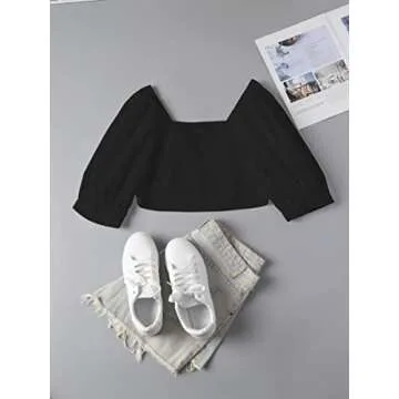 SOFIA'S CHOICE Women's Puff Sleeve Crop Top - Chic Blouse