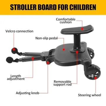 2024 New-Universal Stroller Board with Detachable Seat, 2in1 Sit and Stand Stroller Glider Board for Most Strollers, Holds Children Up to 55 LBs Stroller Standing Board (Black)