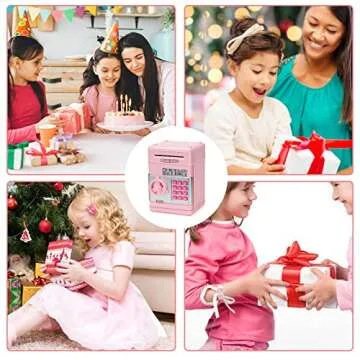 civan ATM Piggy Bank for Kids, Electronic Money Saving Box with Password, Safe Cash Coin Saving Bank Toys for Ages 8-13 3-8 Kids Girls Boys Birthday (Pink)