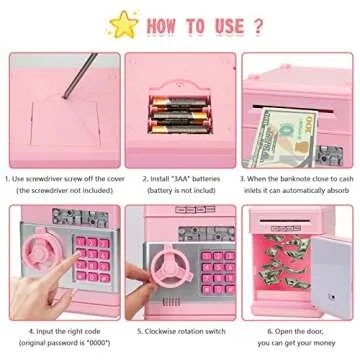 civan ATM Piggy Bank for Kids, Electronic Money Saving Box with Password, Safe Cash Coin Saving Bank Toys for Ages 8-13 3-8 Kids Girls Boys Birthday (Pink)