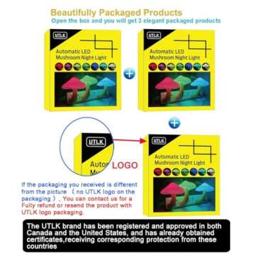 UTLK [3 Pack Plug-in LED Mushroom Night Light Lamp with Dusk to Dawn Sensor,Plug in Bed Cute Nightli...