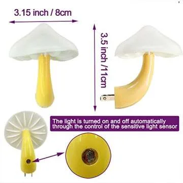 UTLK [3 Pack Plug-in LED Mushroom Night Light Lamp with Dusk to Dawn Sensor,Plug in Bed Cute Nightlight lamp Wall Baby Lights for Kids Children (7-Color)