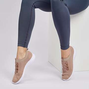 LANCROP Women's Slip On Shoes - Casual Lightweight Comfortable Walking Tennis Sneakers 10.5 US, Label 42 Apricot