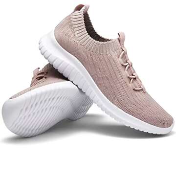 LANCROP Women's Slip On Shoes - Casual Lightweight Comfortable Walking Tennis Sneakers 10.5 US, Label 42 Apricot