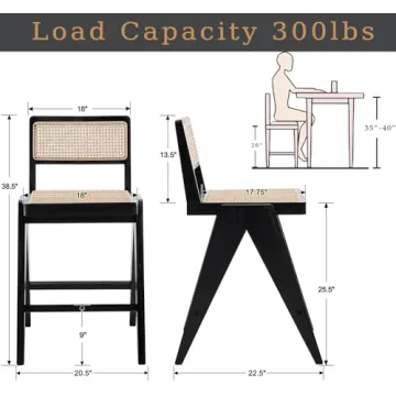 ZH4YOU 26" Black Rattan Counter Stools Set of 4