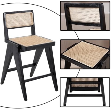 ZH4YOU 26" Black Rattan Counter Stools Set of 4