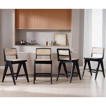 ZH4YOU 26" Black Rattan Counter Stools Set of 4