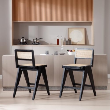 ZH4YOU 26" Black Rattan Counter Stools Set of 4