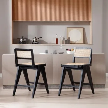 ZH4YOU 26" Black Rattan Counter Stools Set of 4