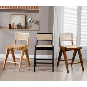 ZH4YOU 26" Black Rattan Counter Stools Set of 4