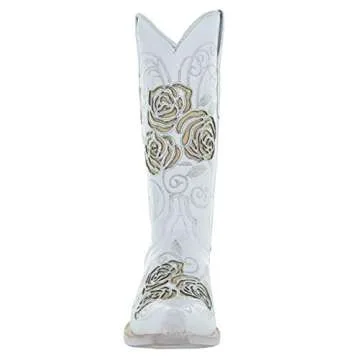 Soto Boots Women's Turquoise Rose Country Cowgirl Boots, Women's Embroidered Cowgirl Boots, Geniune Leather Handcrafted Cowgirl Boots M50032 (7) White